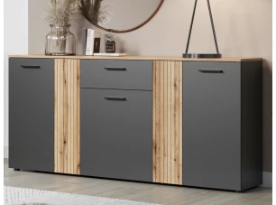 Široká komoda Esteban 181 cm, antracit/dub evoke