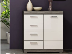 Komoda so 4 šuplíkmi Scout, 80 cm, sivý dub/biela lesk