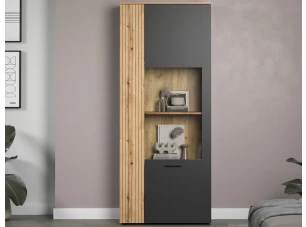 Vysoká vitrína Esteban, antracit/dub evoke