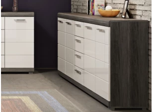 Široká komoda Scout, 165 cm, sivý dub/biely lesk