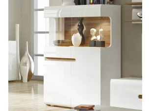 Nízka vitrína Linate, biely lesk/dub