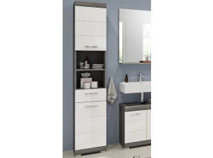 Vysoká kúpeľňová skrinka Scout, šedý dub/biela lesk