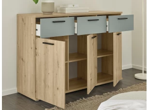 Komoda so zásuvkami Savina 135 cm, dub artisan/šalviová