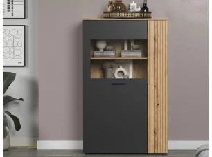 Skrinka s presklením Esteban, antracit/dub evoke