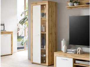 Vysoká vitrína Jana, 60 cm, dub wotan/biela