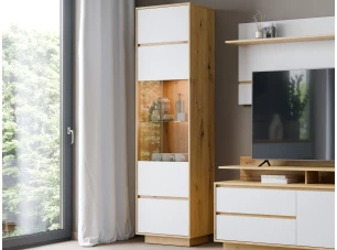 Vysoká vitrína Foggia, 59 cm, dub artisan/biela