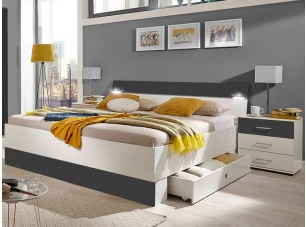 Posteľ s nočnými stolíkmi Cheep 180x200 cm, biela/grafit