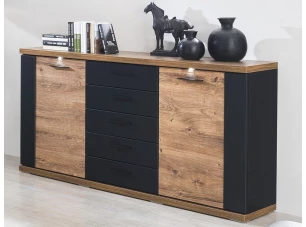 Široká komoda Boston, čierna/dub ribbeck, s osvetlením