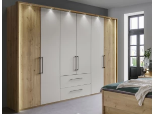 Šatníková skriňa Kanada, 300 cm, dub bianco/šedá