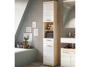 Vysoká kúpeľňová skrinka Lambada, dub sonoma/biela lesk
