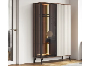 Vitrína Vici 103 cm, orech/kašmírovo béžová, s osvetlením