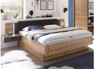 Posteľ s nočnými stolíkmi a osvetlením Aschau 180x200 cm, dub mauvella/grafit