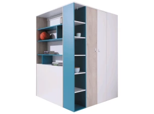 Kombinovaná rohová šatníková skriňa Planet, dub/biela/modrá