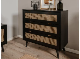 Zásuvková komoda Vienna, čierna/výplet