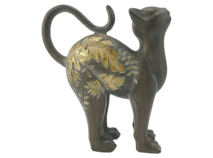 Dekoračná soška Mačka s listami 15 cm, sivá