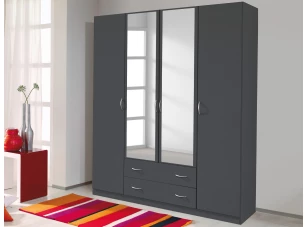 Šatníková skriňa so zrkadlom Case, 181 cm, tmavo šedá