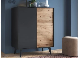 Vysoká skrinka Willow, čierna/dub artisan