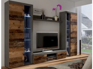 Obývacia stena Flamenco XL, vintage optika kovu/dreva