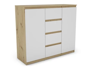 Široká komoda so 4 zásuvkami Carlos, dub artisan/biela, 120 cm