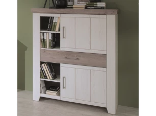 Vysoká komoda Cruz 100 cm, bielená pínia/šedý dub