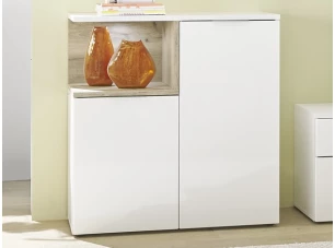 Skrinka s osvetlením Beatrix, biela lesk/dub viking