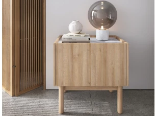Nočný stolík Boho, dub riviéra/biely mramor