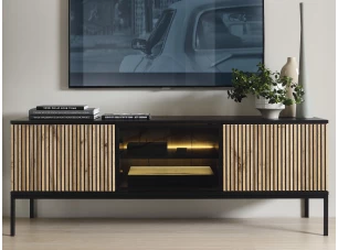 TV skrinka Sento, čierna/dub wotan, s osvetlením