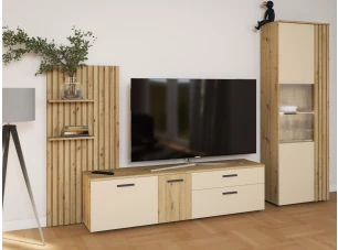 Obývacia stena Gatwick, dub artisan/kašmírová béžová, s osvetlením