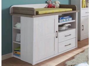 Komoda + prebaľovací pult + regál Luca, dub/bielená pínia
