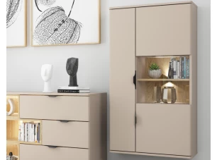 Závesná vitrína Avola, béžová kašmír/dub cremona