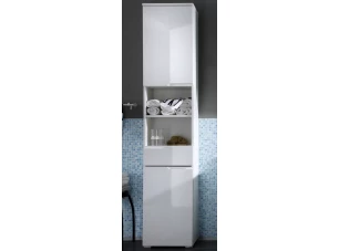 Kúpeľňová vysoká skrinka Spice, lesklá biela