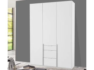 Šatníková skriňa so zásuvkami New York D, 135 cm, biela / biely lesk