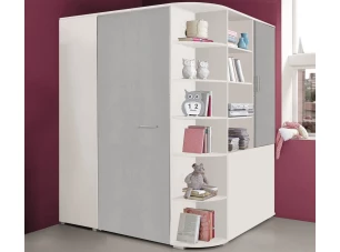 Rohová šatňa - Šatníková skriňa Joker, biela / sivý betón