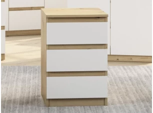 Skrinka/vysoký nočný stolík Carlos 40 cm, dub artisan/biela, 3 zásuvky