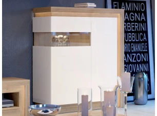 Skrika s presklením Lyon, dub riviera/biely  lesk, s osvetlením, ľavá