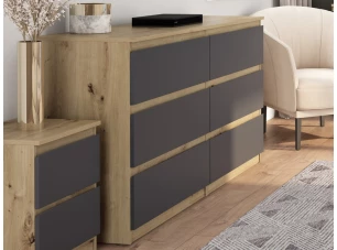 Široká komoda Carlos, dub artisan/grafit, 150 cm
