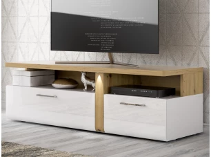 TV stolík Tuluza, biely lesk/dub artisan