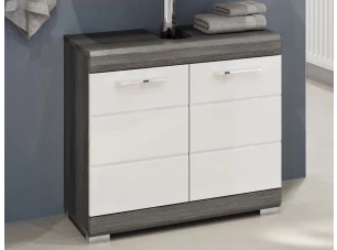 Kúpeľňová skrinka pod umývadlo Scout, šedý dub/biely lesk, 2 dvere