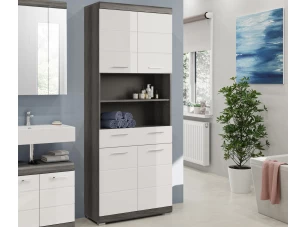 Vysoká skrinka s priehradkami Scout, šedý dub/biela lesk