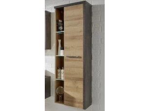 Kúpelňová vysoká skrinka Bay, dub/tmavosivý betón