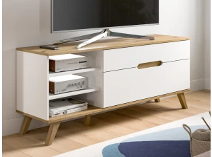 Televizna skrinka Scandi, biela/dub nox