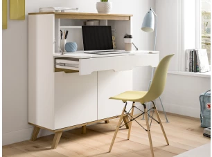 Sekretár s výklopným stolíkom Scandi, biela/dub nox