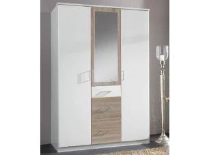 Šatníková skriňa so zrkadlom Click, 135 cm, biela/dub sonoma