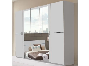 Šatníková skriňa so zrkadlami Anna, 225 cm, biela