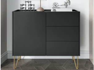 Komoda so zásuvkami Harmony, čierna/čierny mramor