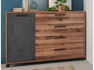 Komoda so zásuvkami Sarnia, zrubové dosky / tmavý betón