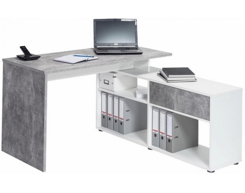 Rohový písací stôl Johan, beton/bílý%