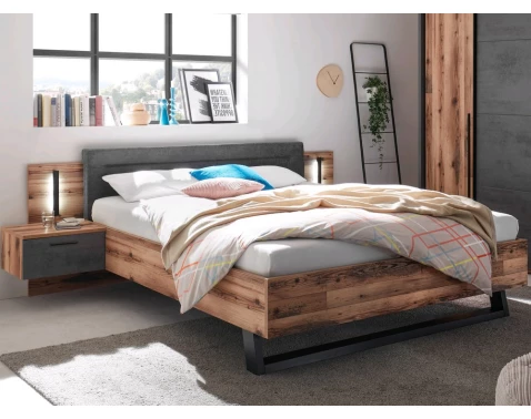 E-shop Posteľ s nočnými stolíkmi Sarnia 180x200 cm, zrubová doska/tmavý betón%
