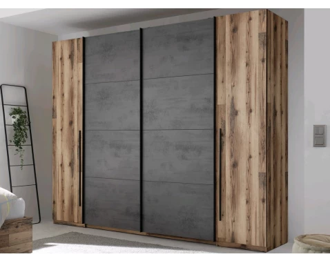 E-shop Šatníková skriňa Sarnia, 312 cm, zrubová dosky / tmavý betón%