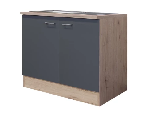E-shop Kuchynská skrinka s drezom Tiago, dub san remo/šedá, šírka 100 cm%